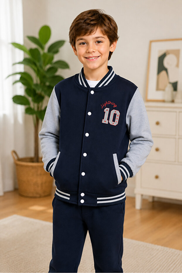 Winter College Jacket with Pockets, Embroidered Thread, Ages 9-10-11-12