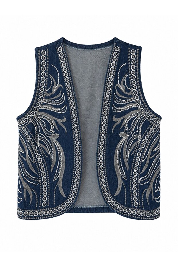 Elara Sequined Vest for Women Navy Blue