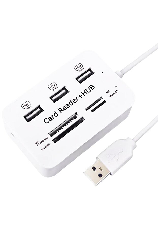 قارئ بطاقات بـ 4 فتحات + 3 منافذ USB 2.0 متعددة الوظائف