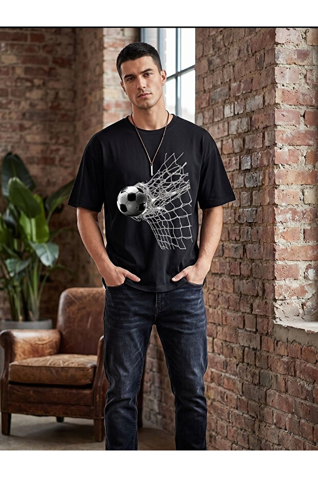 Black Gooool Cotton Textured Comfort Fit Crew Neck T-Shirt