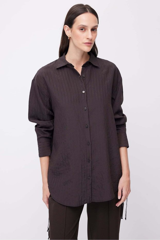 Women's Striped Oversize Shirt with Lace-Up Detail on the Sides