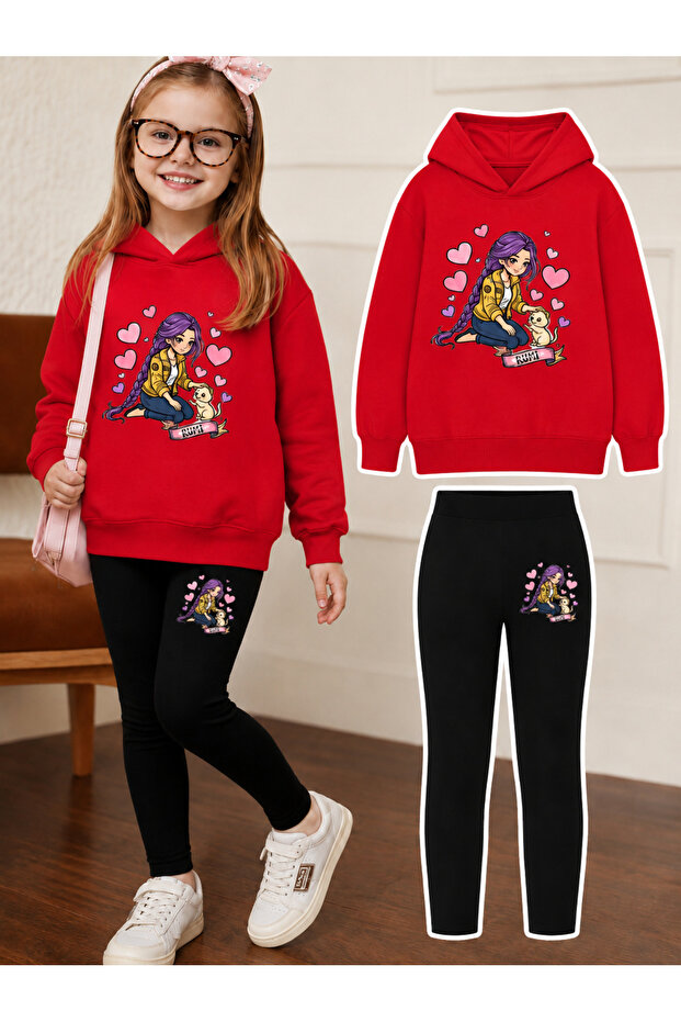 Girl's Crew Neck Sweatshirt and Leggings Set