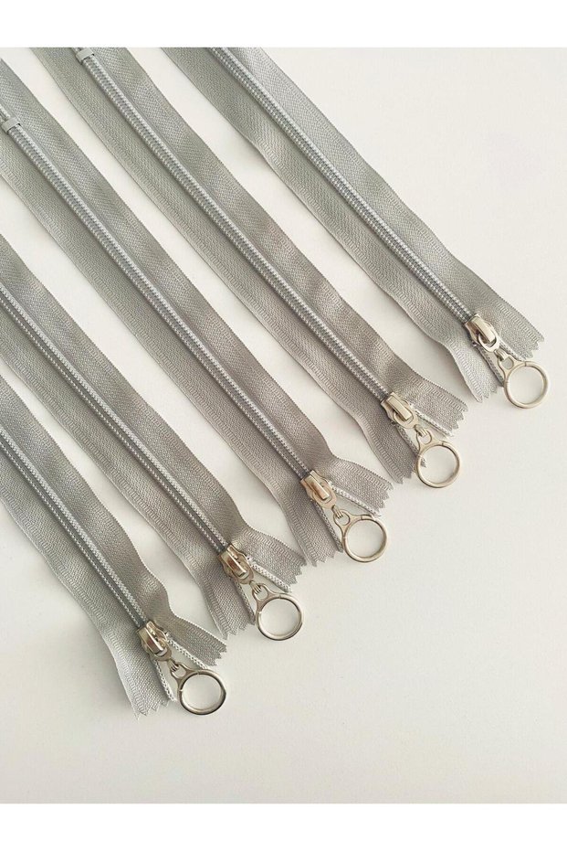 5 Pieces of Ice Gray Color Metal Ring with Handle 18 cm Premium Zipper for Bags, Wallets