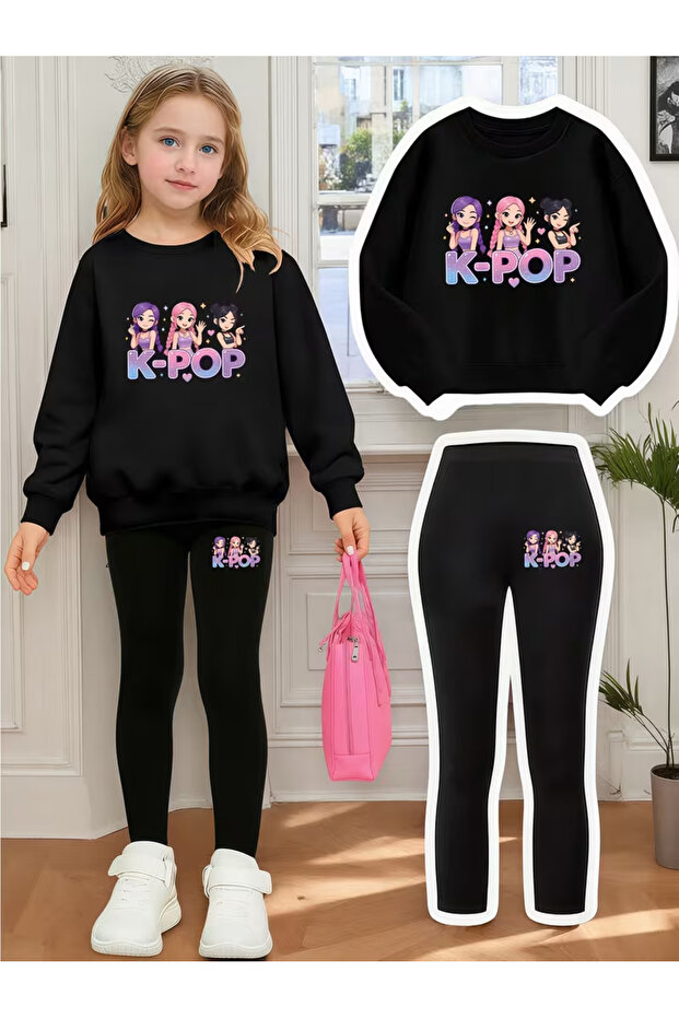 Girl's Crew Neck Sweatshirt and Leggings Set