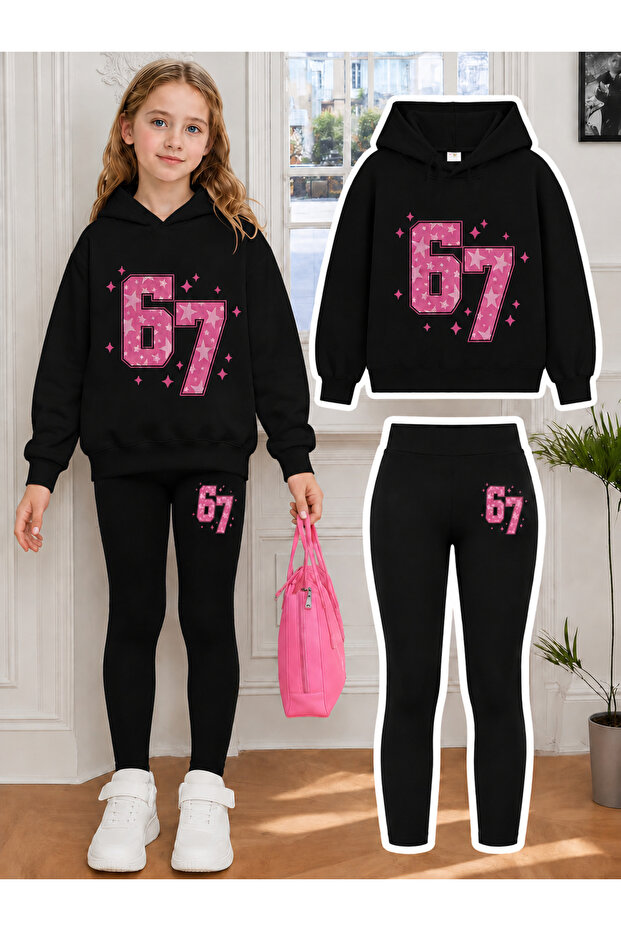 Girl's Crew Neck Sweatshirt and Leggings Set