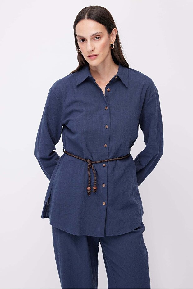 Women's Belted Linen Shirt