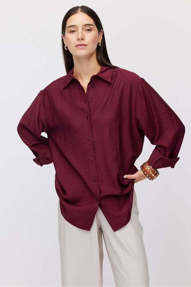 Women's Vertical Textured Relaxed Fit Shirt