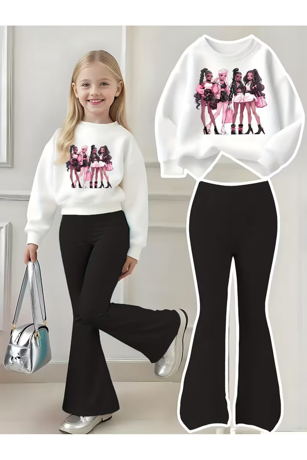Girl's Crew Neck Sweatshirt and Spanish-Cut Leggings Set