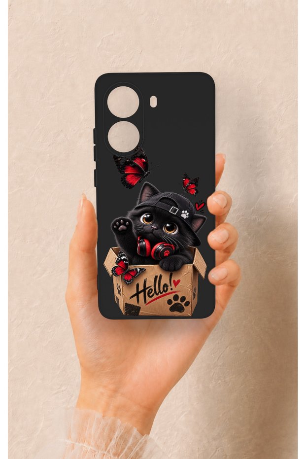 Poco X7 Pro Compatible Hello Cat Patterned Silicone Case