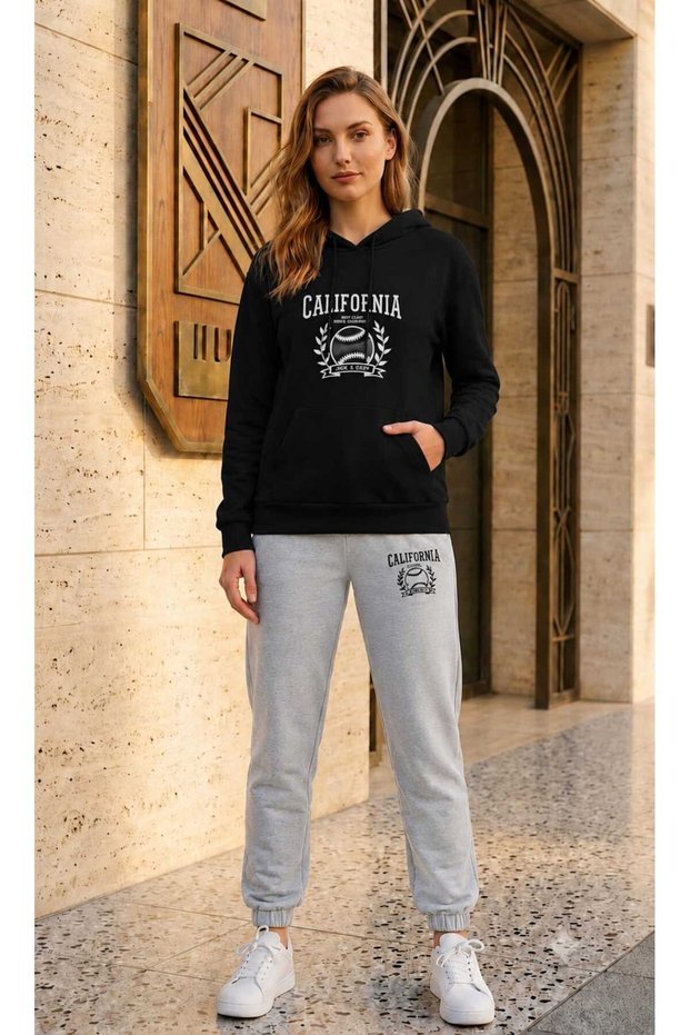 Hooded Tracksuit 2-Piece Combination Winter Shardooned California Tennis Printed Women's / Men's Unisex Model