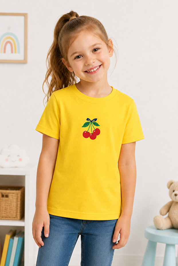 Girl's Mixed Printed Cotton Combed Cotton T-Shirt