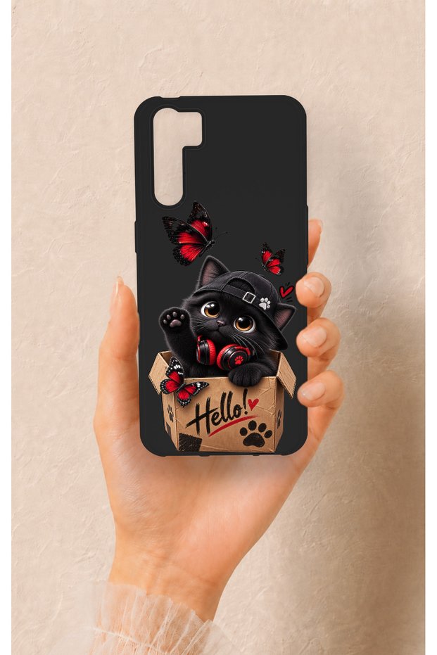 Oppo A91 Compatible Hello Cat Patterned Silicone Case