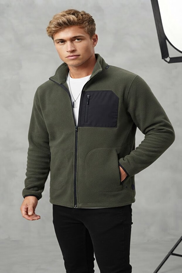 Men's Bato Collar Full Zipper 3-Pocket Outdoor Tactical Flecee Fleece Jacket