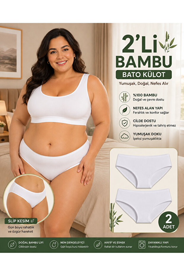 2 Pack Bamboo Large Size Bato High Waist Slip Panties