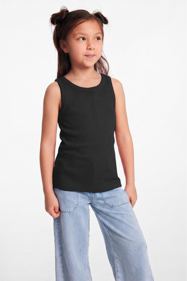 Lillesol Kids Organic Cotton Ribbed Look Pool Collar Girls' Black Undershirt