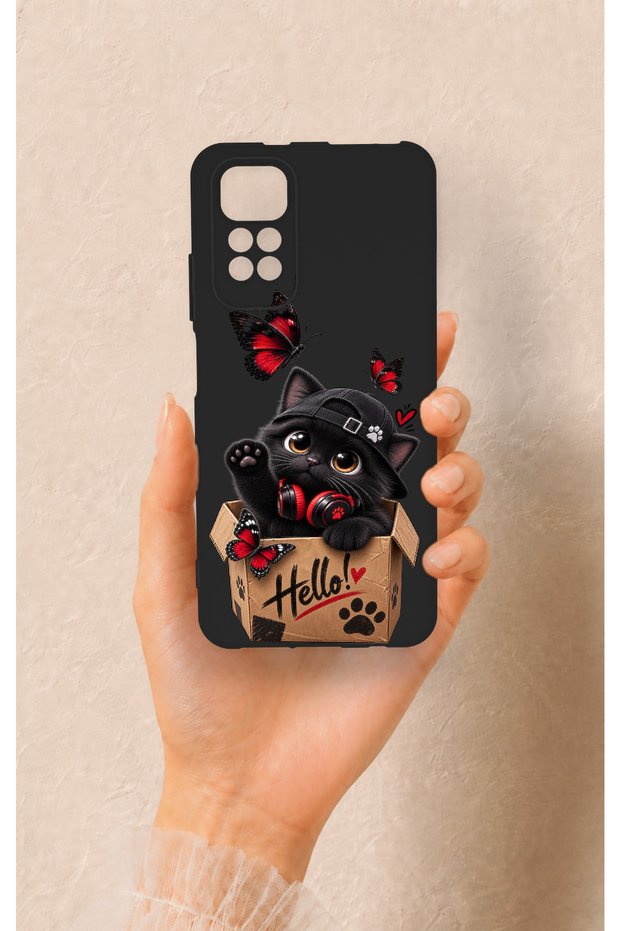 Redmi Note 11S Compatible Hello Cat Patterned Silicone Case