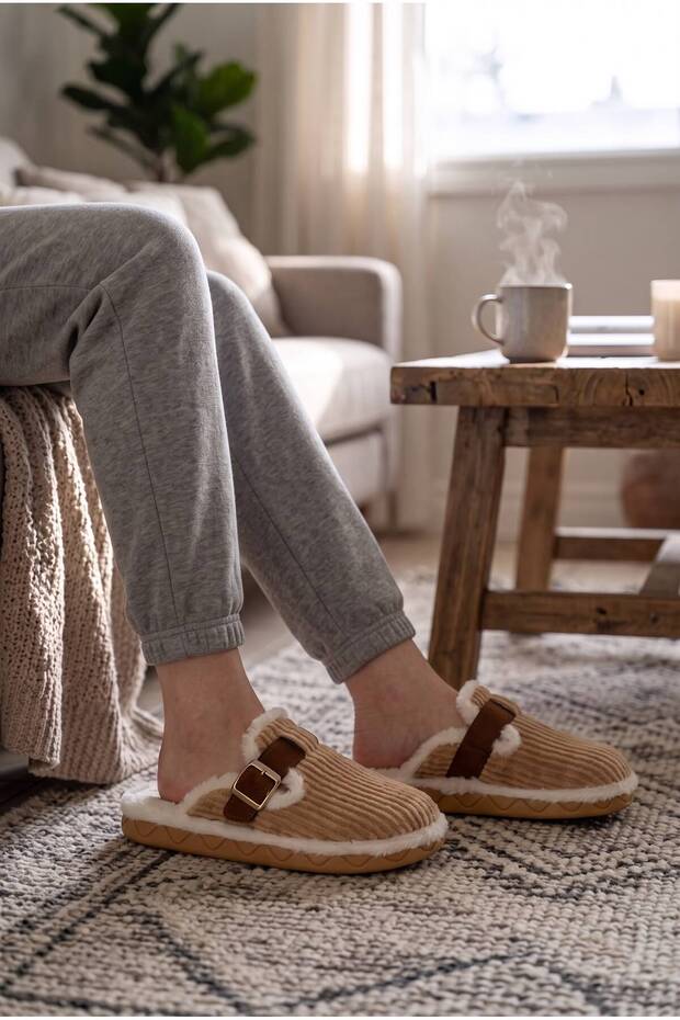 Soft, Non-Noisy Sole, Buckle Detailed Luxury Indoor Slippers