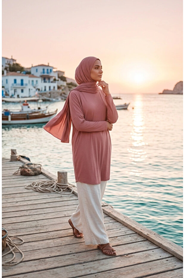 Relaxed Fit Seasonal Flowy Tunic That Doesn'T Show under Clothes Plus Size 8780-01 Dusty Rose