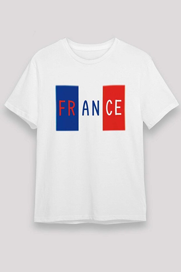 تي شيرت مطبوع عليه نص وعلم فرنسا بألوانها