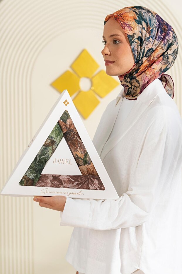 French Silk Scarf Package Mirsala (Yellow-Milk Coffee-Soft Green)