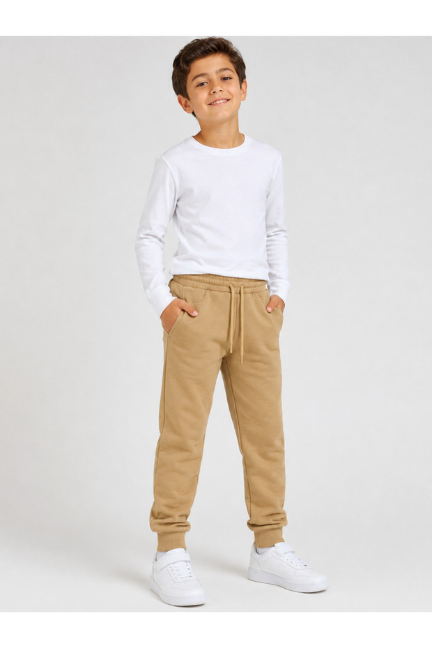 Winter Fleece-Lined 3-Thread Pocketed Sweatpants for Girls and Boys with Fleece Inside