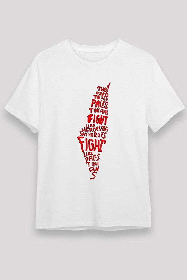 Palestine Map Text Printed T-Shirt