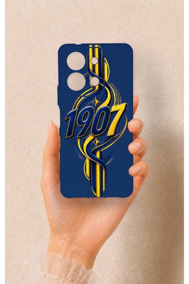 Vivo Y36 Compatible Yellow Navy Blue Ivy Patterned Silicone Case
