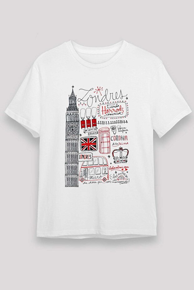 London Themed Drawing Printed T-Shirt