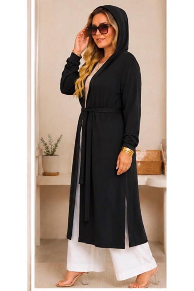 Plus Size Sandy Slit Stylish Long Belted Cardigan