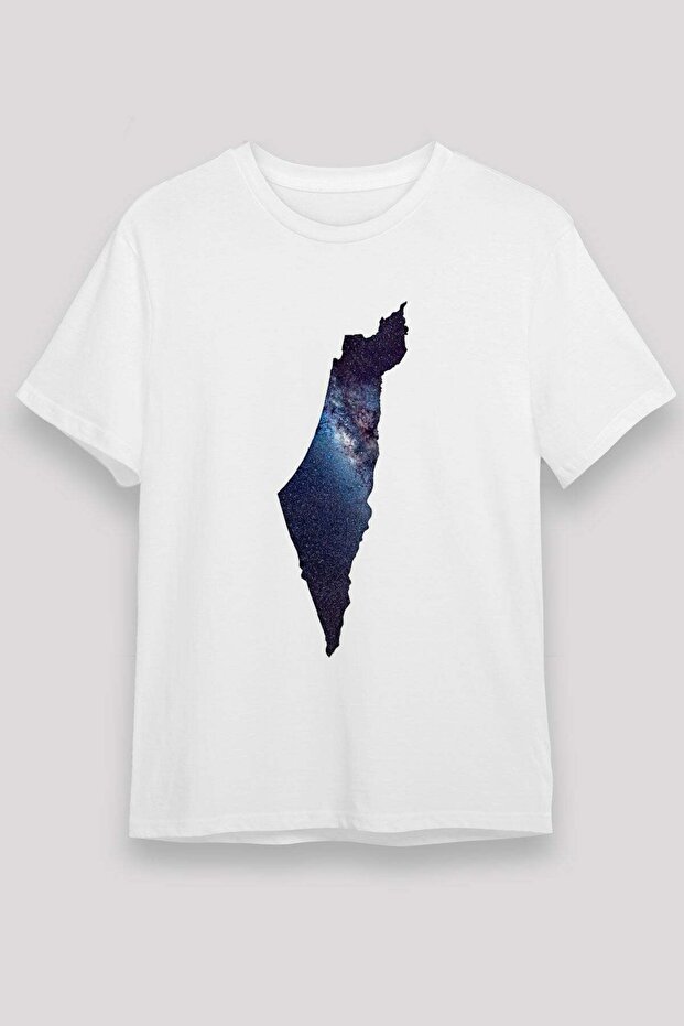 Palestine Map Milky Way Themed Printed T-Shirt
