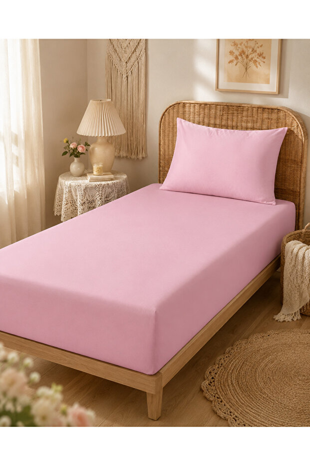 Single Elastic Sheet Set 100X200 cm Solid Color + 1 Zippered Pillowcase