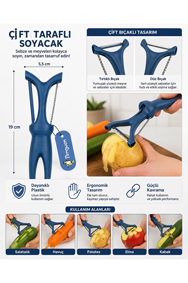 Double Sided Vegetable Fruit Peeler with Flat and Serrated Blades Potato Carrot Cucumber Zucchini Peeler 19 C