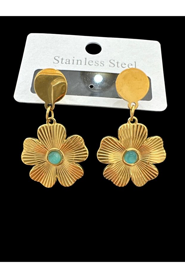 Steel Blue Stone Daisy Earrings