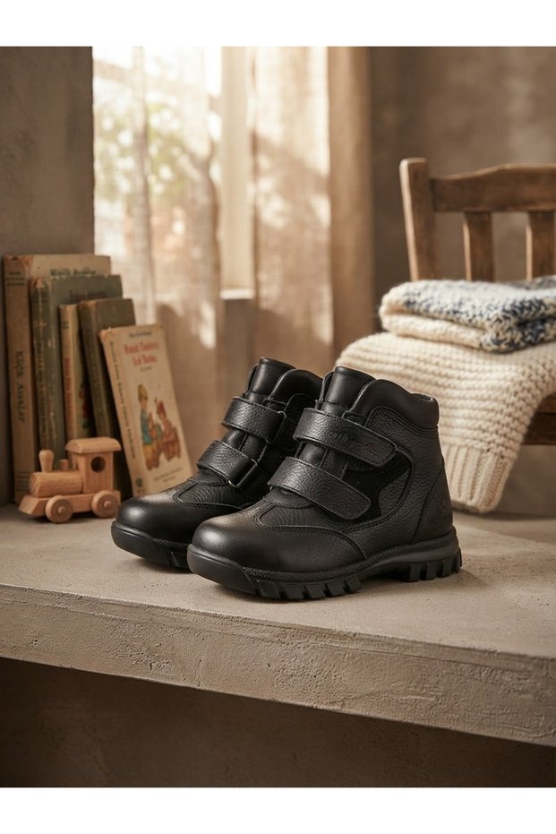 Genuine Leather Black Daily Orthopedic Boys' Boots