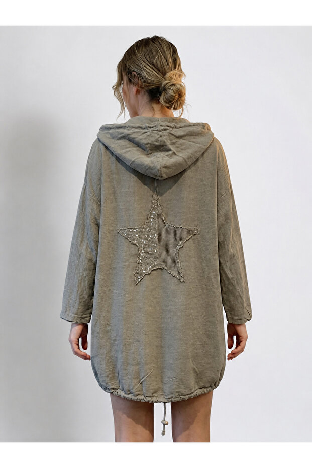 Linen Jacket with Star on the Back, Hood, Height 90 Cm, Chest Measurement Double-Sided 135cm