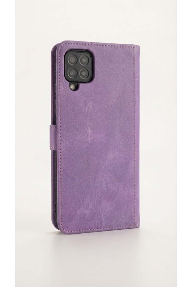 Phone Case Compatible with Samsung Galaxy A12 / M12 - Wallet Type Leather Look Protector (Purple)