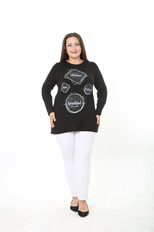 Printed Stone-Embellished Lycra Viscose Plus Size Tunic