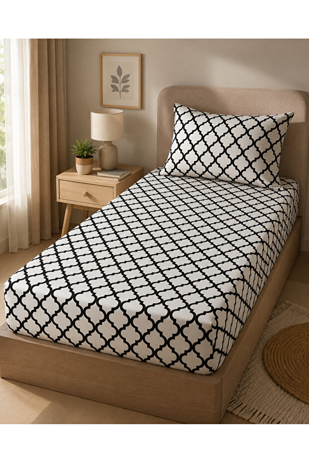 Single Elastic Sheet Set 100X200 cm with Geometric Pattern + 1 Pillowcase