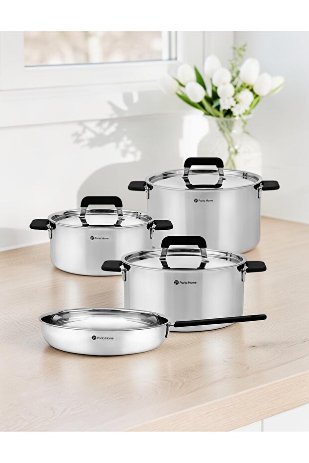 7Pcs Lotus series Cookware set, 3Ply stainless steel, Induction based, Silicon handles.