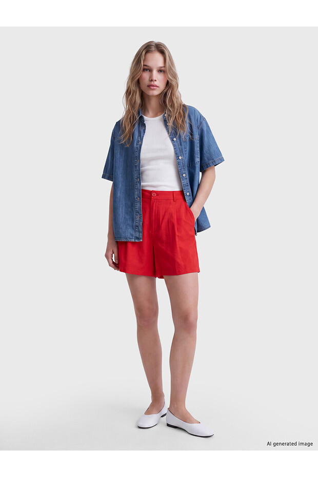Lcw Vision Red Modal Blend Pleated Women's Shorts