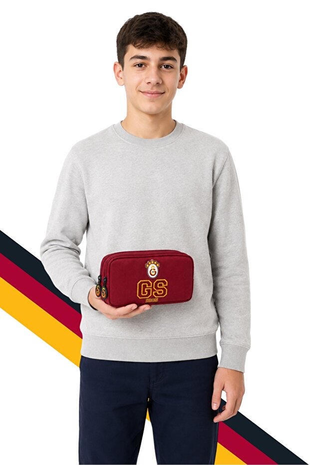 Gs Embroidery Detailed Red Pencil Bag