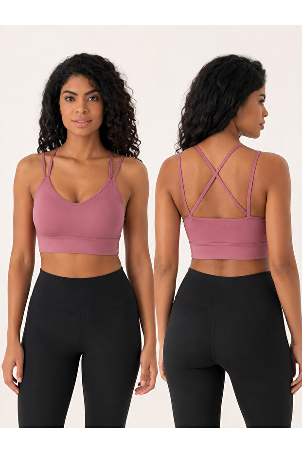Women's V-Neck Double Straps Cross Back Sports Bustier Crop Top
