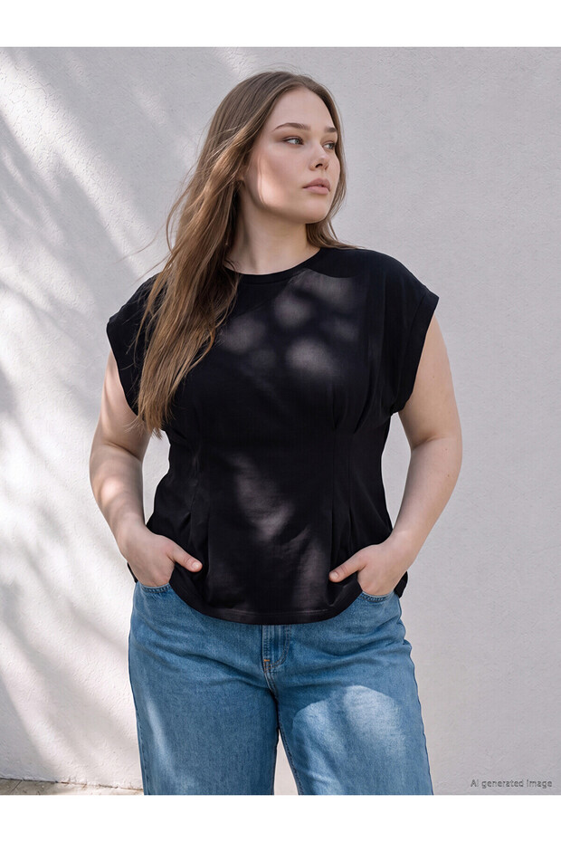 Nevavm Plus Size Pleated Detailed Blouse with a Difference