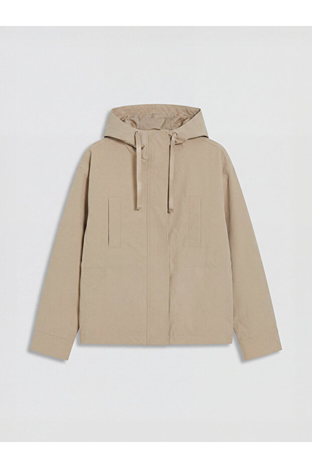 Özmarka New Season Beige Hooded Oversize Women's Raincoat