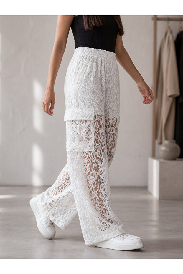 White Cargo Pocket Shorts Lace Baggy Women's Trousers Coc3320