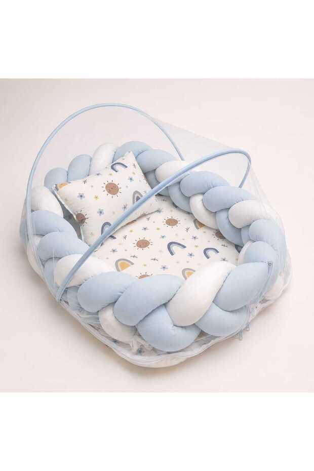 Cotton Fabric Knitted Baby Bed – with Zippered Mosquito Net, Removable Knitted Cover 60X80 cm