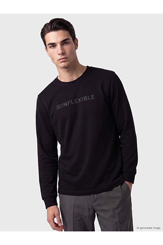 Lcwaikiki Classic Black Crew Neck Printed Men's Sweatshirt