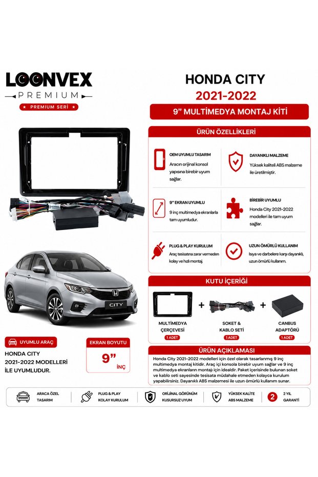Premium – Honda City 2021-2022 9" Multimedia Frame + Socket Kit