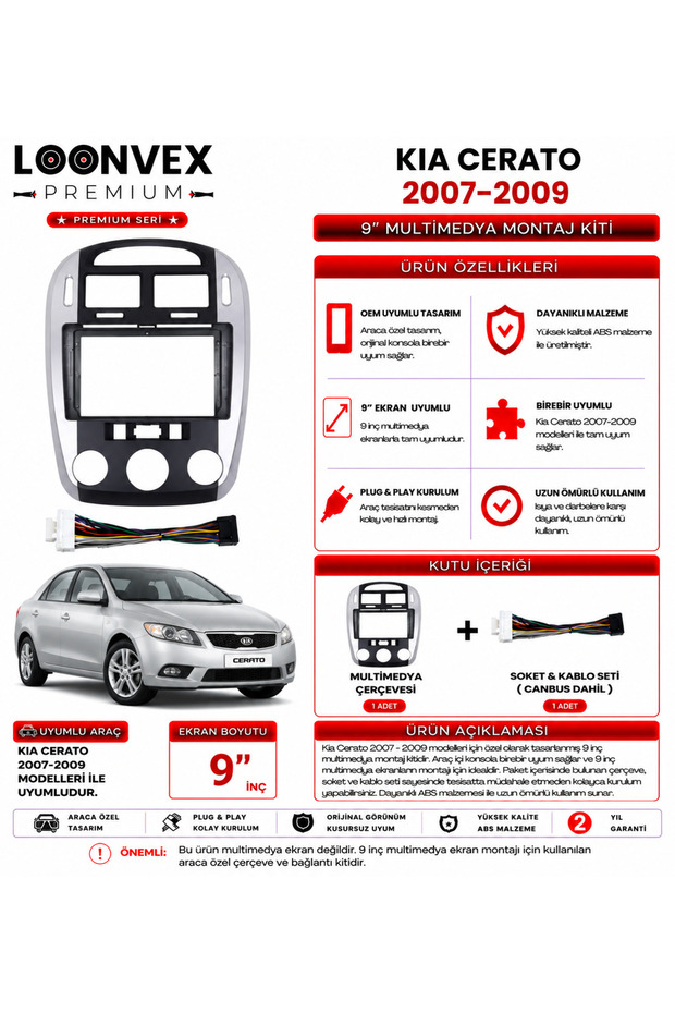 Premium – Kia Cerato 2007-2009 9" Multimedia Frame + Socket Kit