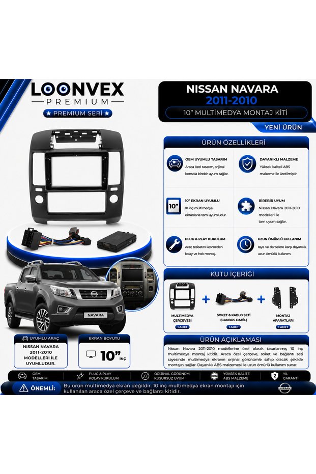 Premium Nissan Navara 2011-2010 10 Inch Multimedia Frame and Socket Mounting Kit